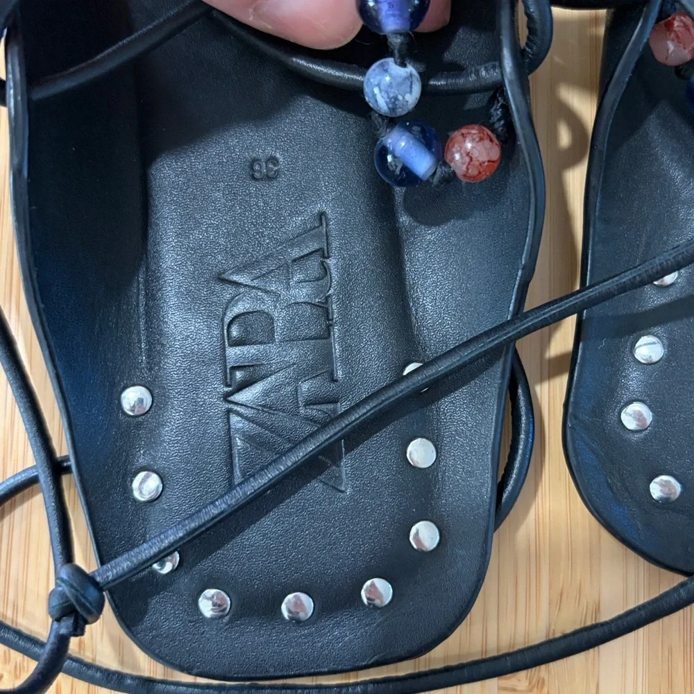Zara Black Beaded Women's‎ Sandals - Picture 3 of 4